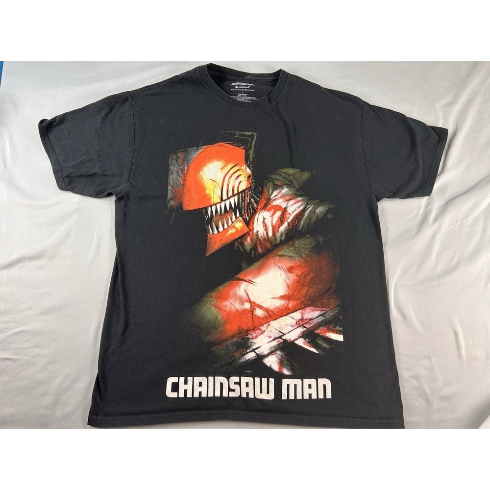 Chainsaw Man Graphic T-Shirt Mens Large Black Anime Crunchyroll Denji Tee